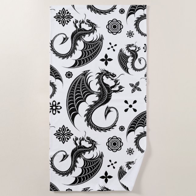 Serviette De Plage Style de tatouage en forme de dragon noir (Devant)