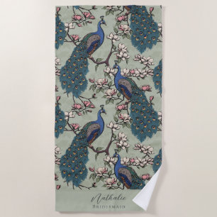 Serviette De Plage Style Peacock et Flower Bridesmaid Sage Green
