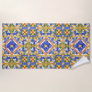 Serviette De Plage style sicilien, majolica, été, motif coloré