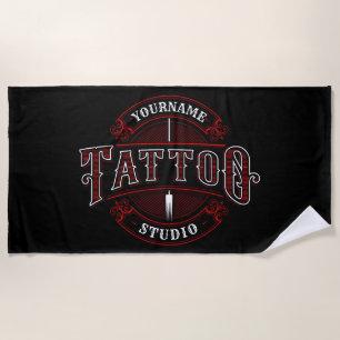 Serviette De Plage Style traditionnel AJOUTER LE NOM Tattoo Studio Sh