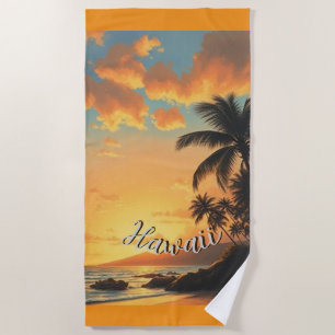 Serviette De Plage Style Vintage Hawaïen Voyage Côte Mer Coucher de s