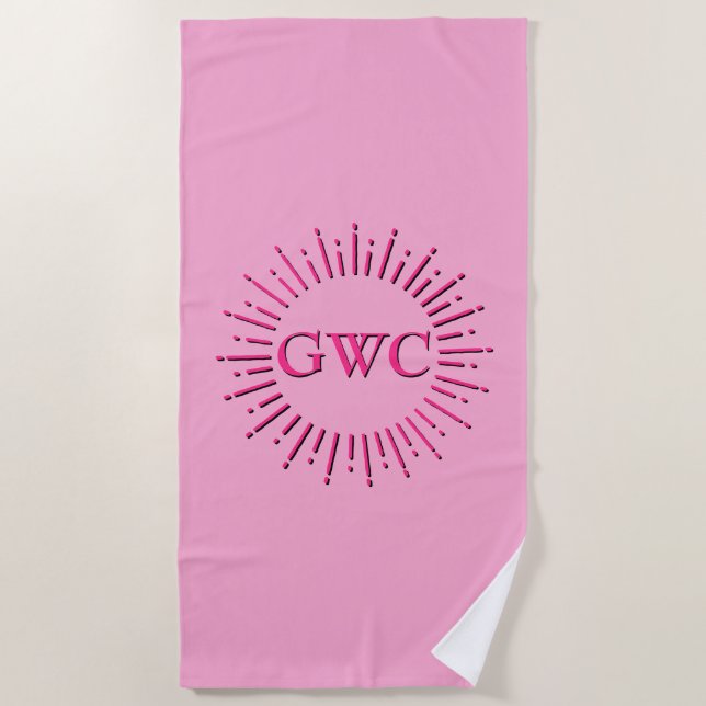 Serviette De Plage Style vintage Pink Sun Burg Personnalisé Monogramm (Devant)