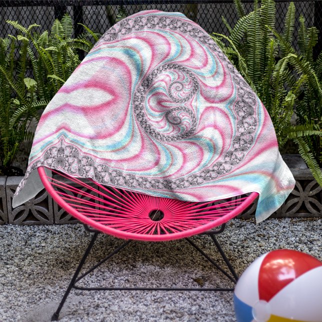 Serviette De Plage Sucre de canne bleu rose pastel Spiral Fractal (Créateur téléchargé)
