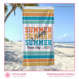 Serviette De Plage Summer Vibes Tropical Stripes Customizable
