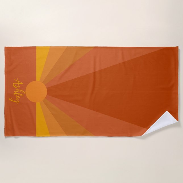 Serviette De Plage Sunset rétro de nom personnalisé (Devant)