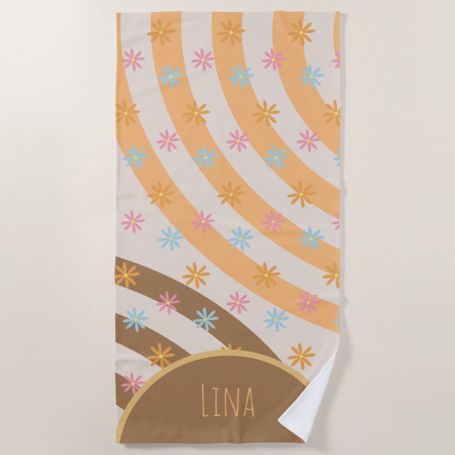 Serviette De Plage Super Florals Rainbows Nom Plage (Devant)