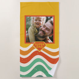 Serviette De Plage Super Papa photo personnalisée avec ondes rétro