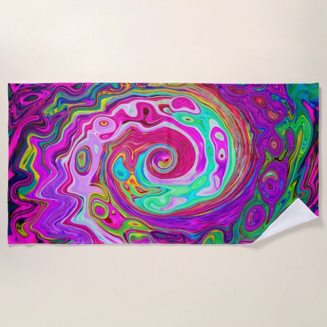 Serviette De Plage Super Retro Abstrait Magenta Rainbow Swirl (Devant)