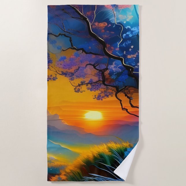 Serviette De Plage Superbe lever de soleil sur l'étang (Devant)