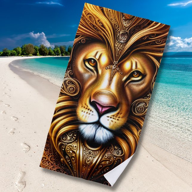 Serviette De Plage Superbe Lion d'Or (Créateur téléchargé)