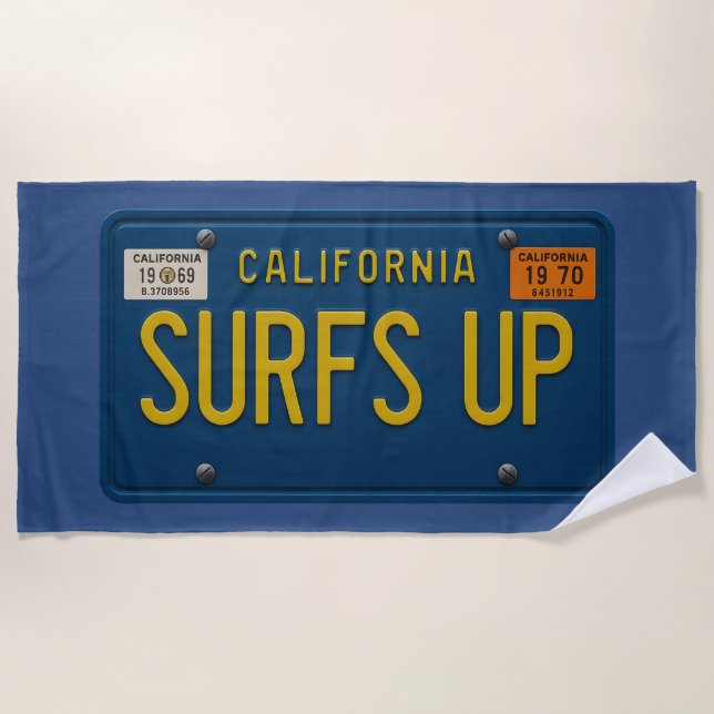 Serviette De Plage Surfs Up Retro 1969 California License Plate Surf (Devant)