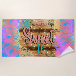 Serviette De Plage Sweet sixteen Vintage Boho Turquoise Gold Rustic