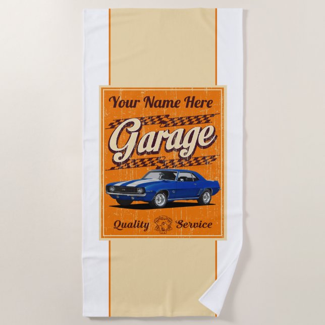 Serviette De Plage Symbole Camaro Garage personnalisé (Devant)