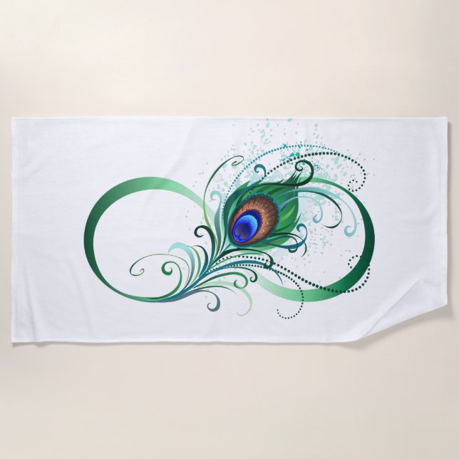 Serviette De Plage Symbole d'infini avec plume de paon (Devant)