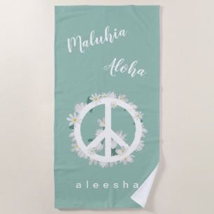 Serviette De Plage SYMBOLE Hawaiian Peace Love Floral Peace Nom