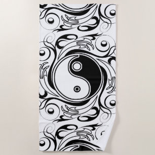 Serviette De Plage Symbole Yin & Yang style de tatouage noir et blanc