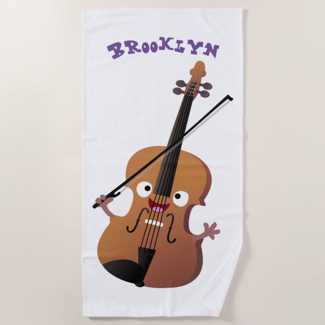 Serviette De Plage Sympa drôle violon personnage de dessin animé (Devant)