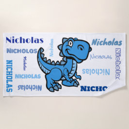 Serviette De Plage T Rex Dinosaur Bleu Nom personnalisé