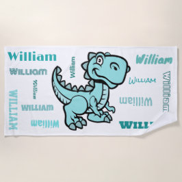 Serviette De Plage T Rex Dinosaur Turquoise Nom personnalisé