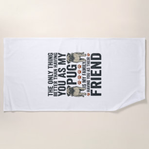 Serviette De Plage T-shirt à gravure vintage ami famille Pug drôle De