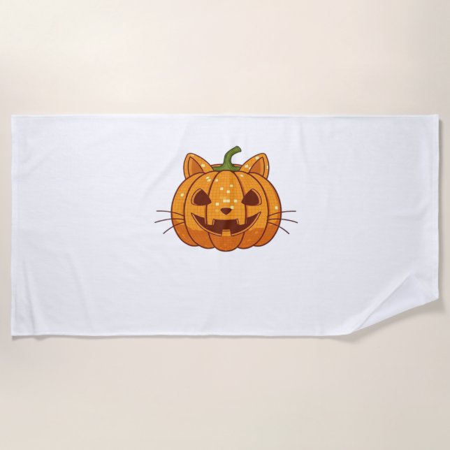 Serviette De Plage T-shirt classique Disco Cat Jack o'Lantern (Devant)
