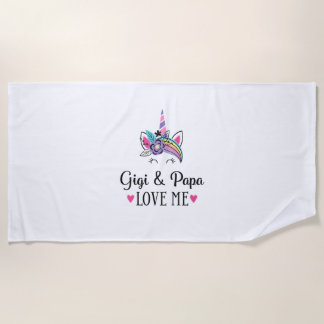 Serviette De Plage T-shirt Licorne J'aime Gigi et Papa pour Enfants
