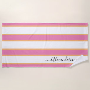 Serviette De Plage Tangérine rose Blanc moderne Preppy Grandes