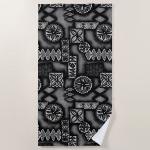 Serviette De Plage Tapa primitif Hawaïen Warriian - Gris