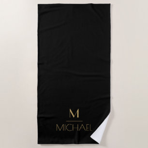 Serviette De Plage Tapis de Bain Moderne Élégant Monogramme Noir & Or