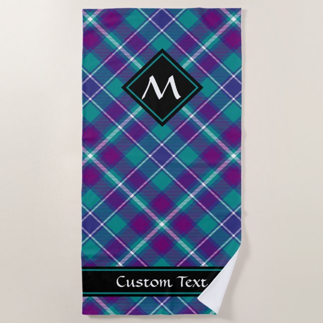 Serviette De Plage Tartan vert de mer, violet et bleu (Devant)