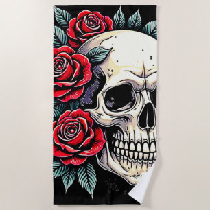 Serviette De Plage Tatouage Rose du crâne