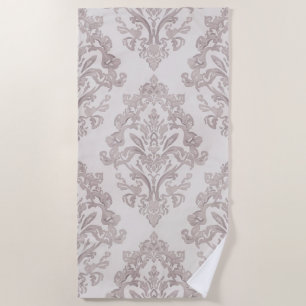 Serviette De Plage Taupe Doux Damassé Aquarelle Floral Classique