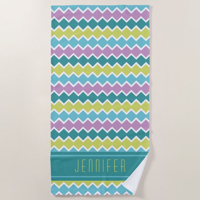 Serviette De Plage Teal Aqua Geometric Pattern (Devant)