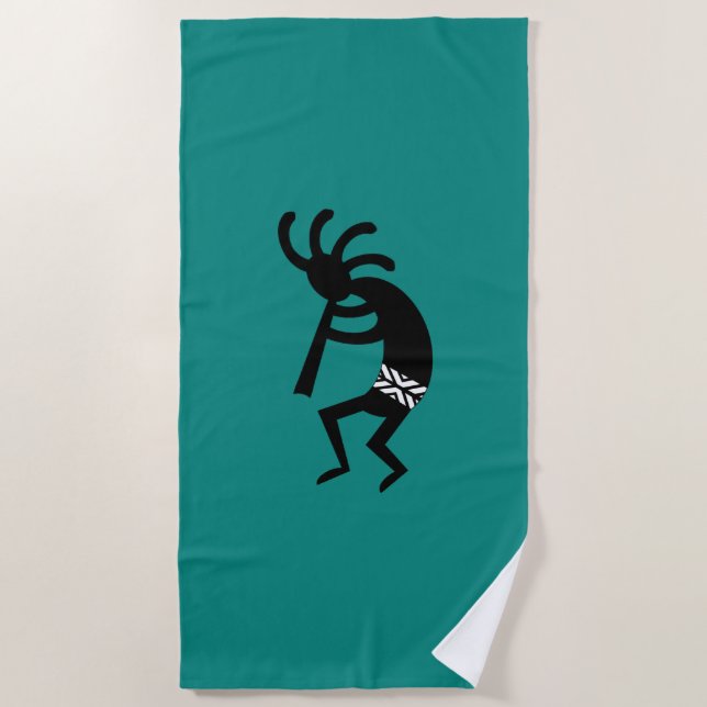 Serviette De Plage Teal Et Noir Kokopelli Design (Devant)