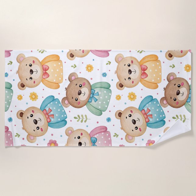 Serviette De Plage Teddy bear and flowers (Devant)