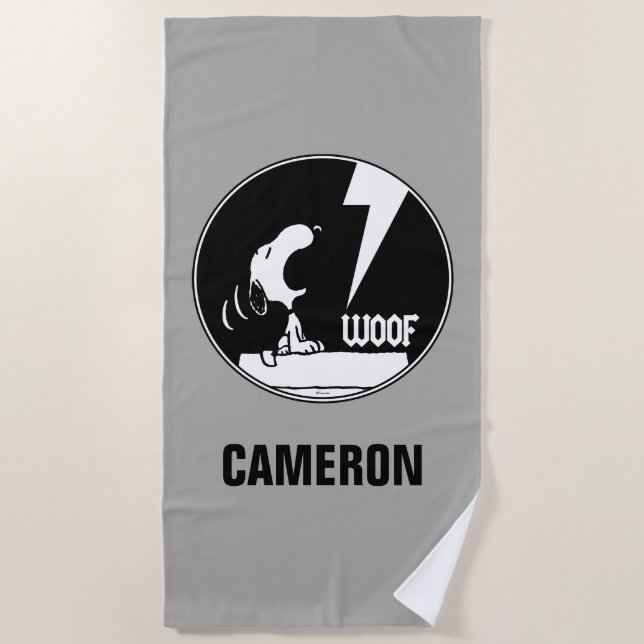 Serviette De Plage Tee - shirt | Snoopy Howling | Ajouter Votre Nom (Devant)