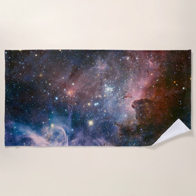 Serviette De Plage Télescope Nebula Hubble Carina Rouge et Bleu (Devant)