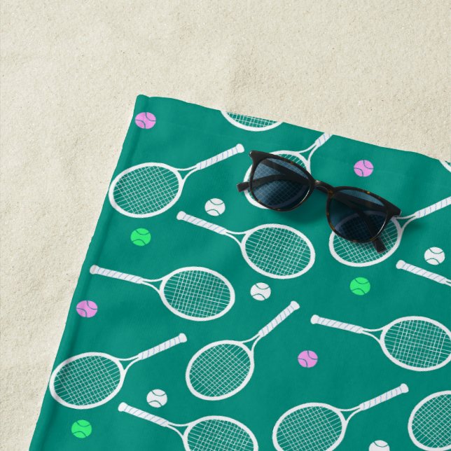 Serviette De Plage Tennis Racket Motif Green (En situation)