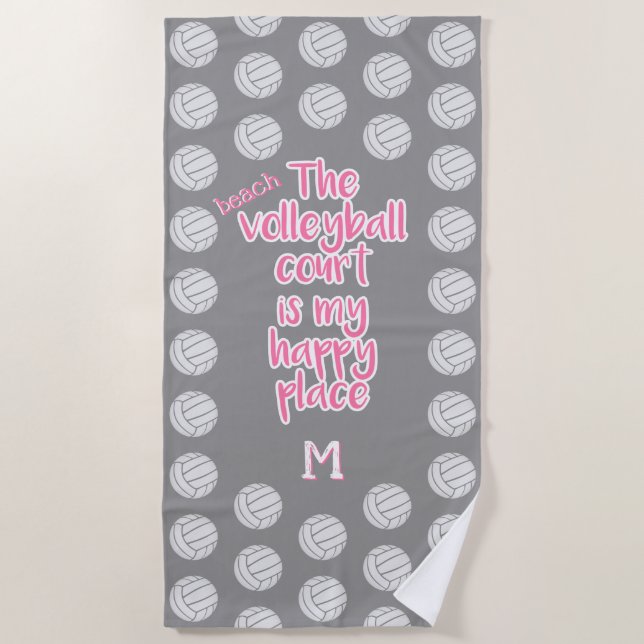 Serviette De Plage terrain de beach volley heureux lieu monogrammed (Devant)