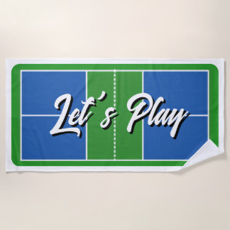 Serviette De Plage Terrain de Pickleball Bleu Vert Personnalisé
