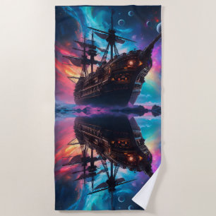 Serviette De Plage Terre de vaisseau spatial pirate sur une autre pla