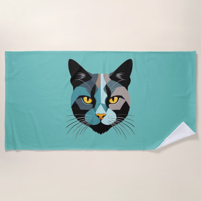 Serviette De Plage Tête de chat créative Illustration (Devant)