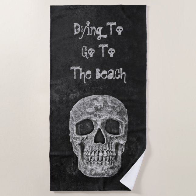 Serviette De Plage Tête de crâne gothique Grunge noir et blanc (Devant)
