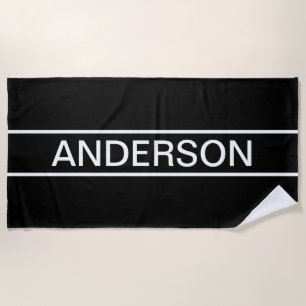 Serviette De Plage Texte personnalisable   Bold Modern Black & White