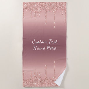 Serviette De Plage Texte personnalisé Rose Gold Parties scintillant B