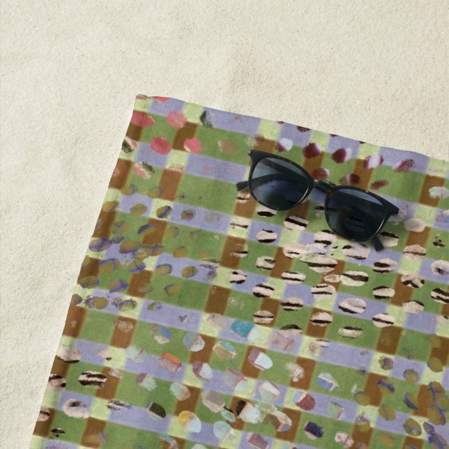 Serviette De Plage Textured Pointillism Grid Pattern Artwork (En situation)