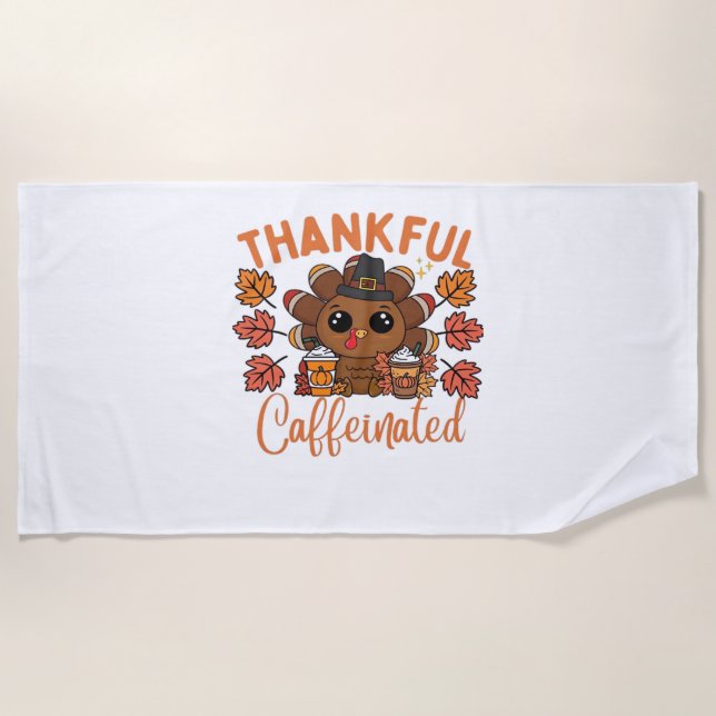 Serviette De Plage Thankful Et Caffeiné Drôle Thanksgiving Café (Devant)