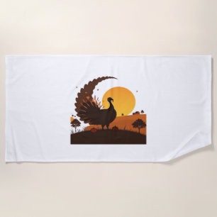 Serviette De Plage Thanksgiving Turquie Silhouette - Sunset Harvest S
