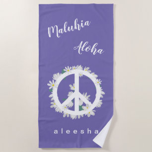 Serviette De Plage Thème Hawaïen Paix Amour Floral Paix
