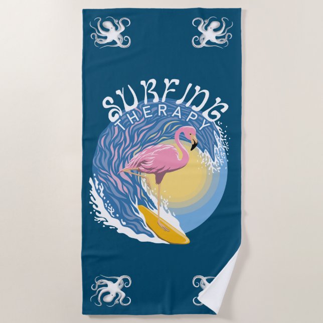 Serviette De Plage Thérapie de surf - Flamant rose d'été (Devant)